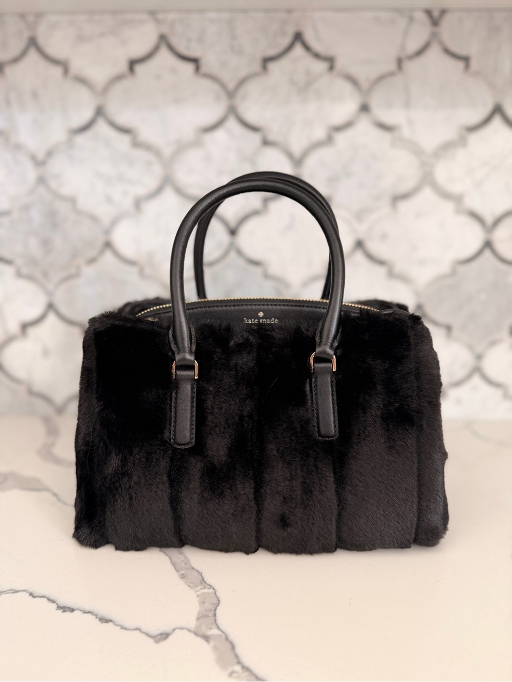 Kate Spade Black Faux Fur Satchel